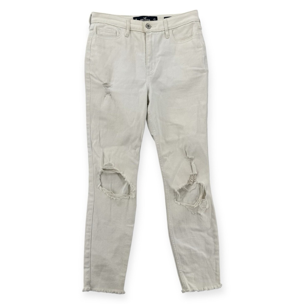 Hollister Jeans Womens 25 X 26โ High Rise Super Skinny Crop Distressed Ivory NWT